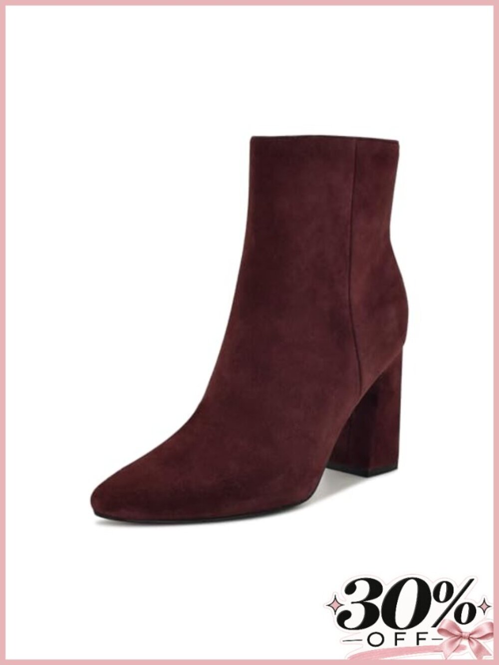 Suede Snip Toe Block Heel Ankle Booties